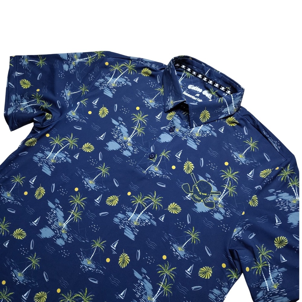 Tattoo Golf Polo Shirt Mens Medium Skull Sailboat Performance AOP Summertime
